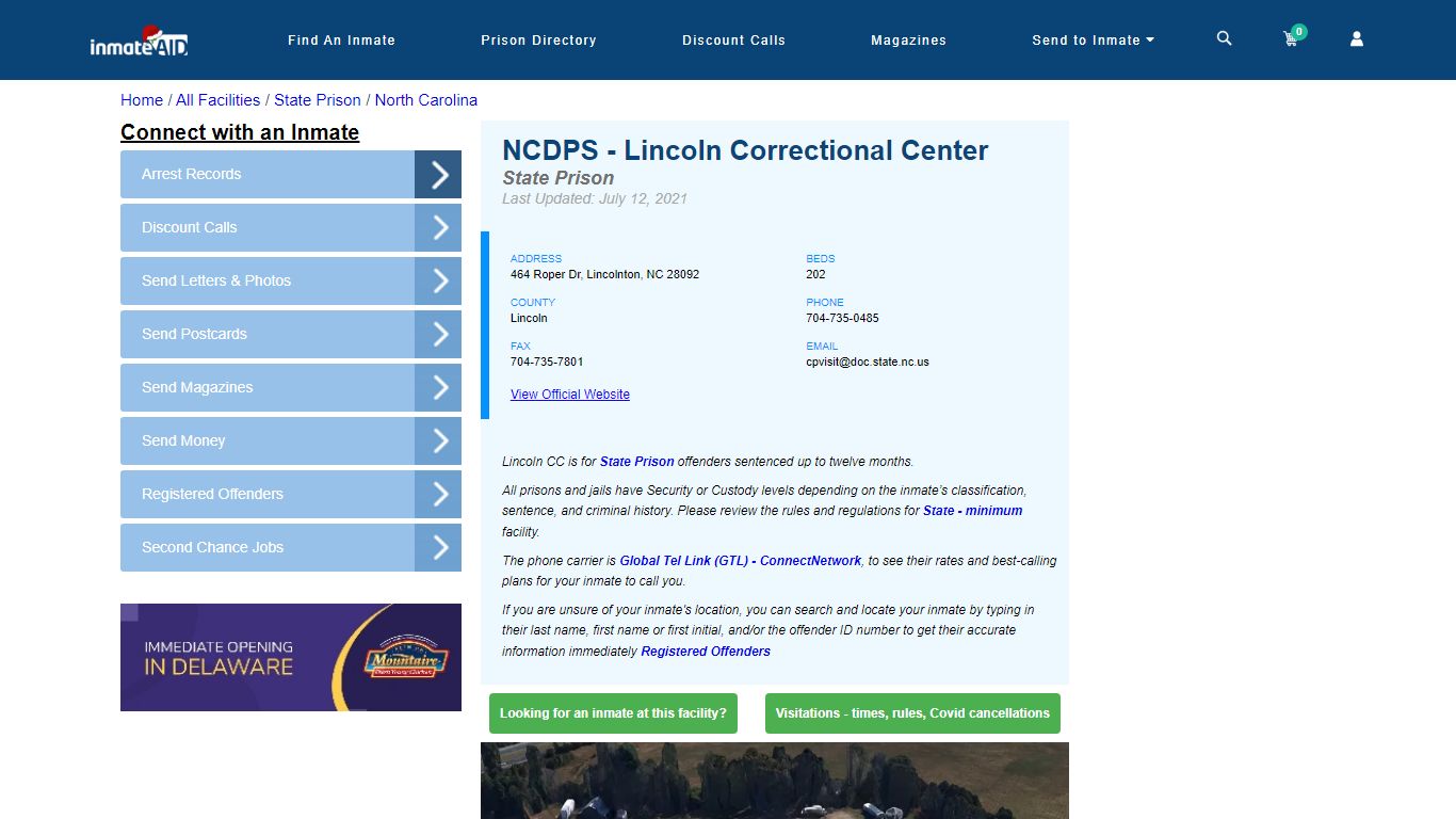 NCDPS - Lincoln Correctional Center & Inmate Search - Lincolnton, NC